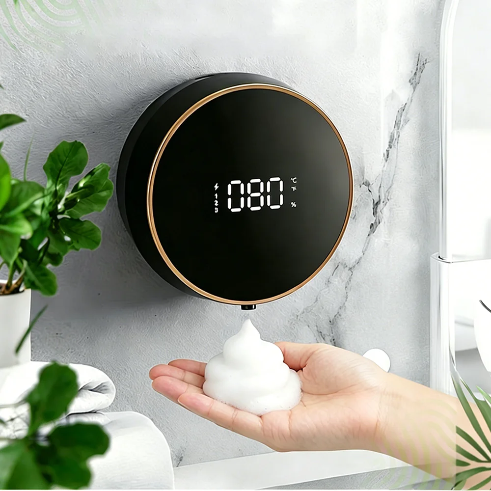 

Electric Automatic Soap Dispenser Foaming Hand Free Wall Mount LED Temperature Digital Display for Bathroom Kitchen
