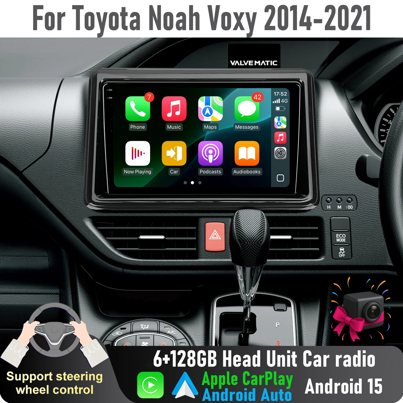 

9-дюймовый беспроводной CarPlay Android auto 6-128 ГБ (8 ядер) для Toyota Noah Voxy 2014-2021 QLED экран Android головное устройство Navi автомобильное радио