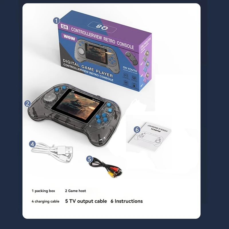 New-Q8 Handheld Game Console 3.0 Inch Scherm 800-In-1 Klassieke Games Retro Game Console Ondersteuning TV Verbinding voor Kinderen