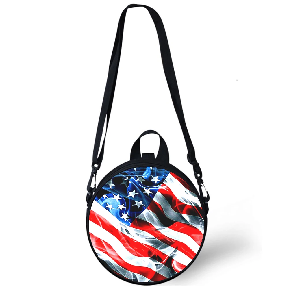 Sac à bandoulière avec drapeau américain pour enfant et maternelle, imprimé 3D, pour femme, Mini sac rond pour l'école