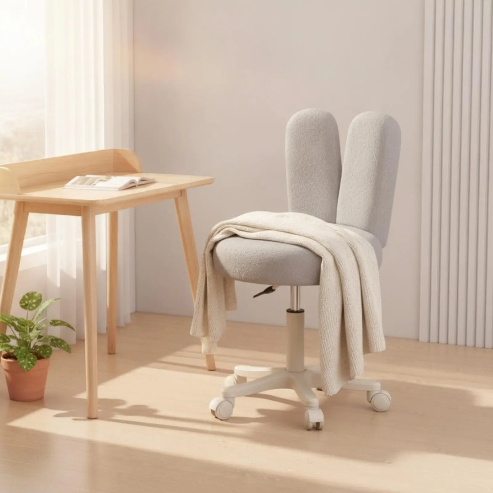 Rolling Stool with Backrest Height Adjustable Swivel Stool with Backrest Upholstered Swivel Chair for Makeup Artists, view 5