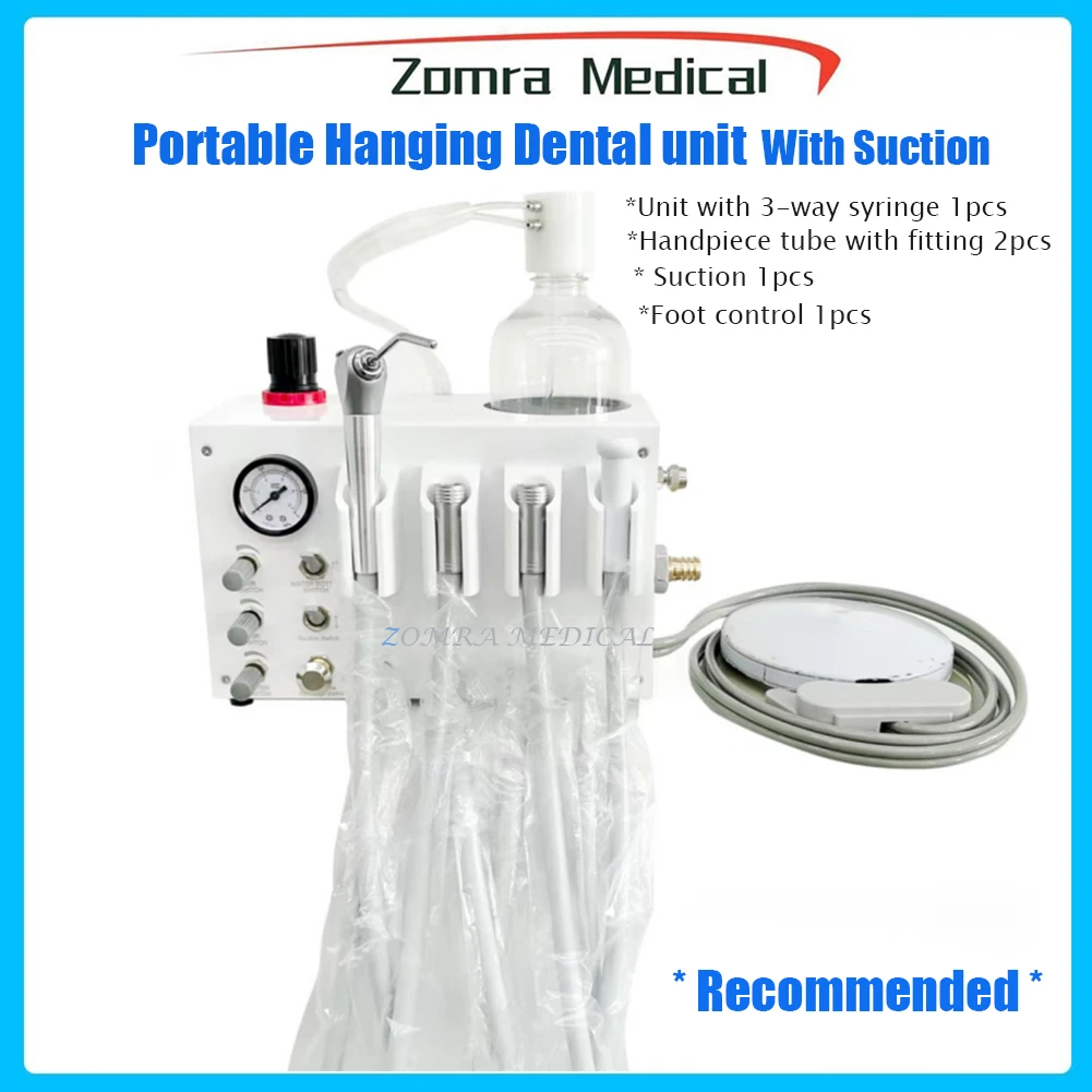 

4/2 Dental Portable Turbine Unit with Weak Suction Air Unit 2 Handpiece Tubes 3-Way Syringe for Dental Use