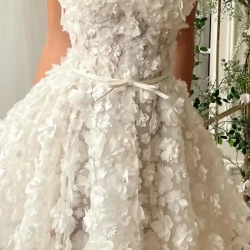 Mini vestidos de baile florais 3d românticos para festa, alças espaguete, linha a, vestido de baile, decote em coração, vestido de casamento curto