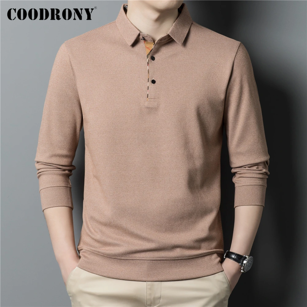 

COODRONY Brand Polo-Shirt Men Clothes Spring Autumn Classic Pure Color Long Sleeve T-Shirt Homme Business Casual Tops Z5128