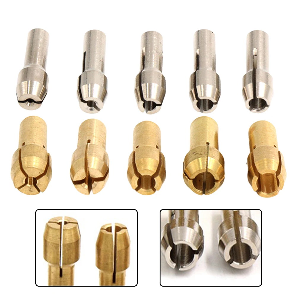 Drill Chuck Set Chuck Adapter 10 Pieces Set 18.12*4.2mm Size Clamping Range 1.0mm-3.2mm Copper & Stainless Steel DIY Projects