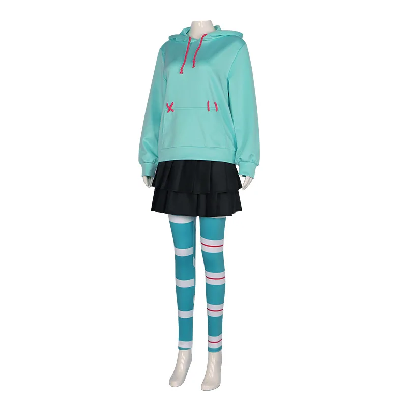 Disfraz de Anime Vanellope Von Schweetz para mujer, sudaderas con capucha, falda, peluca, uniforme, traje, ropa de actuación de Halloween