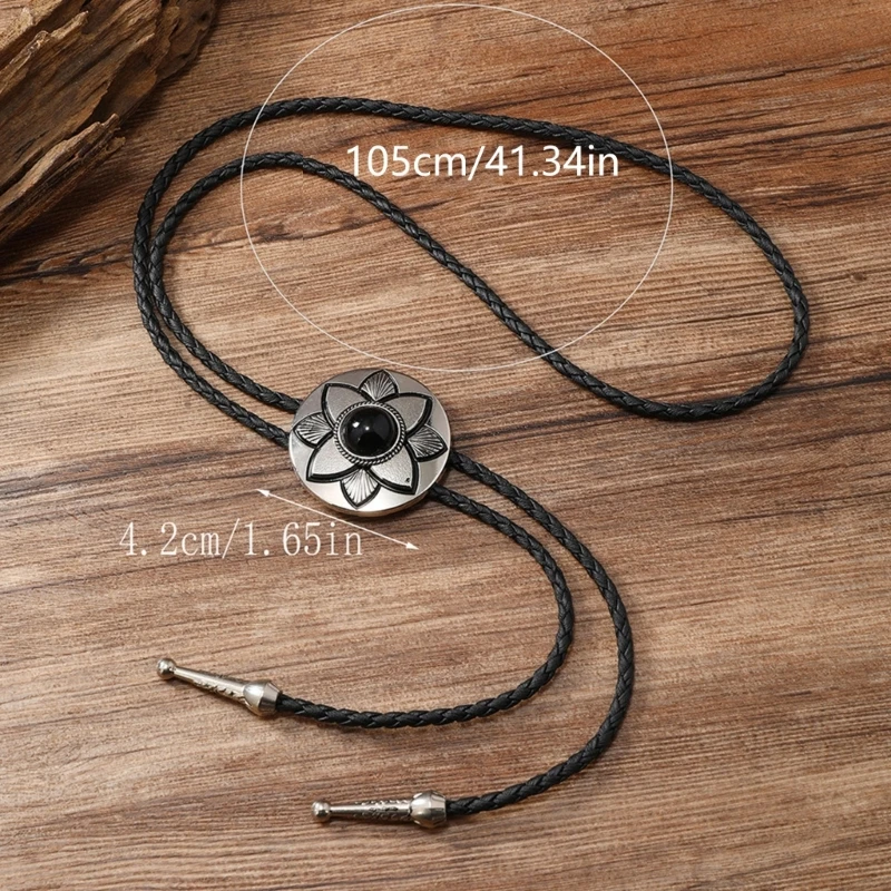 Metal Flower Stone Cowboy Hat Pendant Vintage Bolo Tie Men Necktie Necklace Shirt Collar Chain Jewelry Dropship