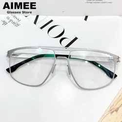German Brand Stainless Steel Ultralight Glasses Frame Men Big Size Double-Beam Pilot Prescription Eyeglasses Optical Square Gafa