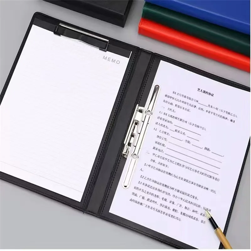 

Leather Binder Double-Folded Double Clip Document Holder