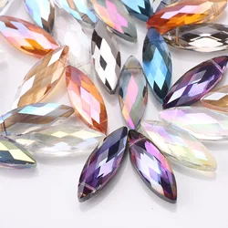 10pcs 8x22mm 10x30mm Marquise Shape Faceted Crystal Glass Side Hole Loose Beads for Jewelry Making DIY Crafts Findings