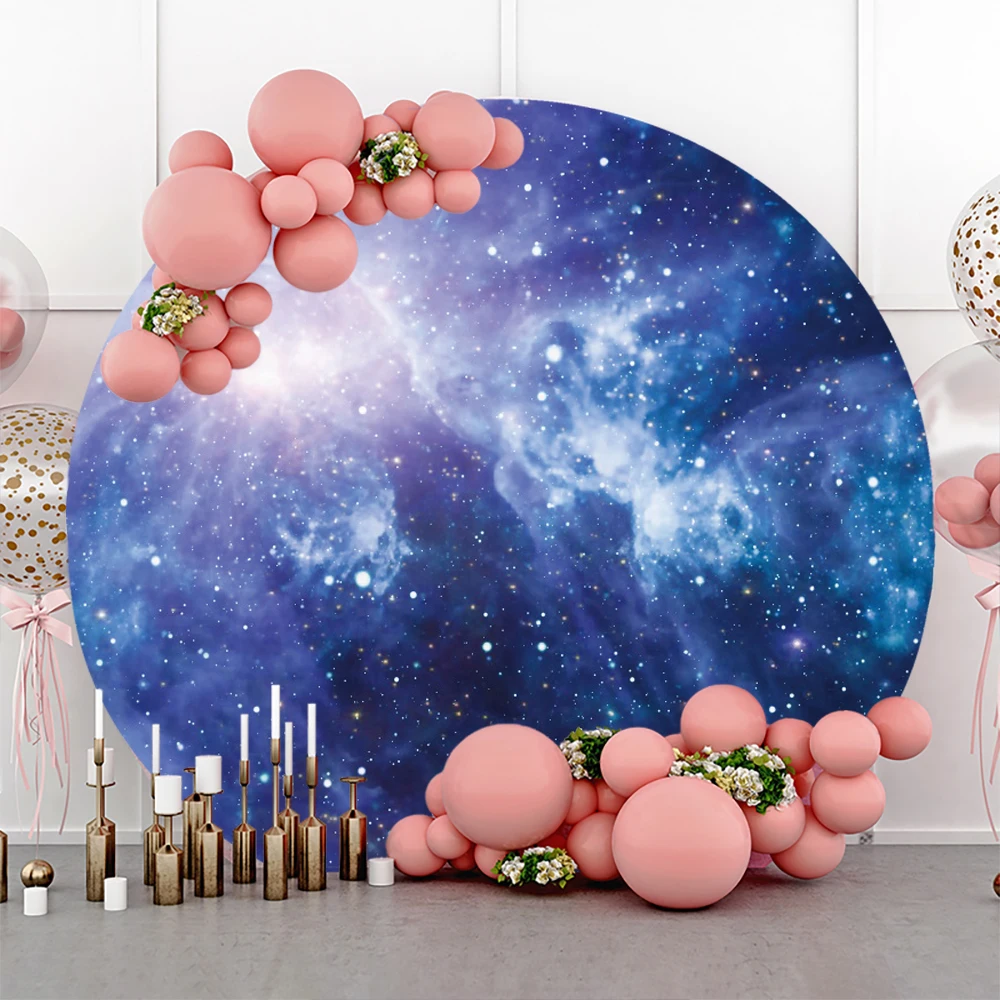 Blue Starry Sky Cosmic Space Round Backdrop Cover Moon Cloud Galaxy Stars Baby Birthday Party Elastic Background Custom