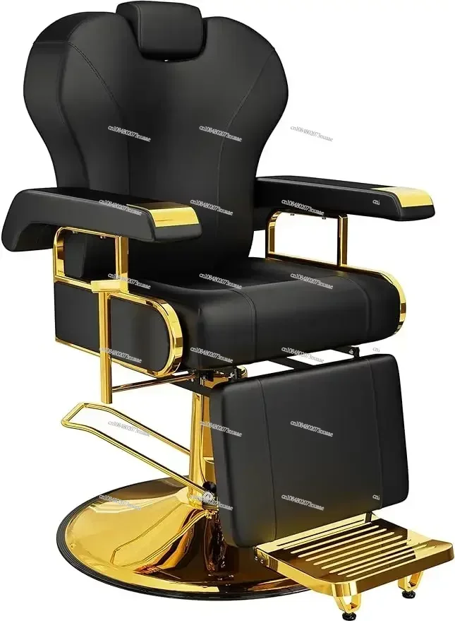 

Professional Reclining Salon Chair with Adjustable Backrest, Elegant Black and Gold Barber Chair, Heavy Duty Steel Frame