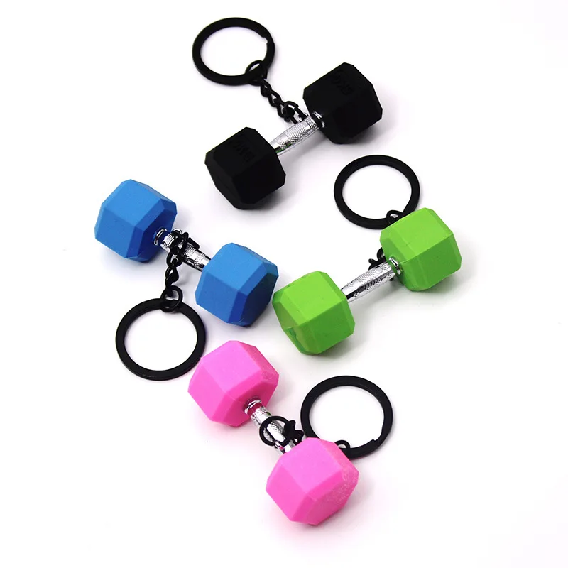 Creative Dumbbell Keychain PVC Mini Key Ring Charm Gyms Sports Equipment Bag Pendant Cute Fitness Car Chain Jewelry Decoration