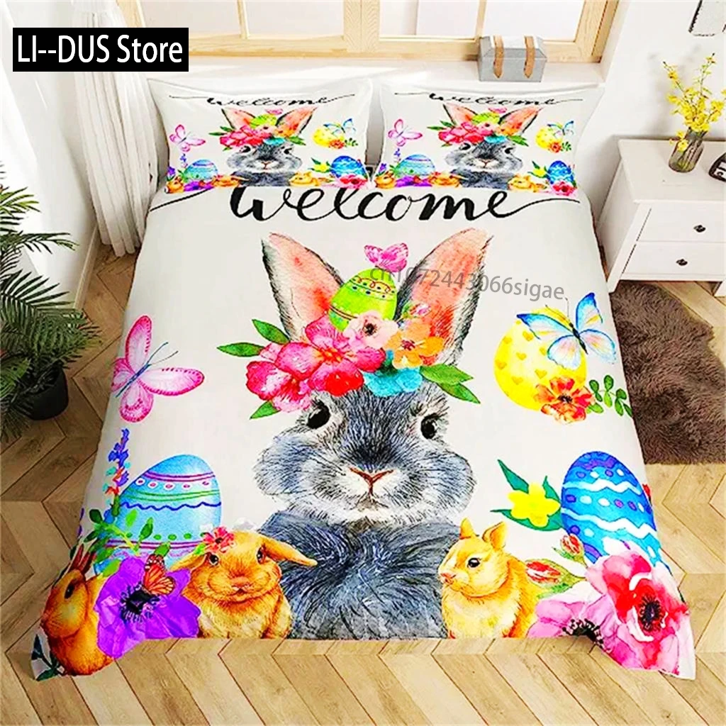 

Easter Rabbit Duvet Cover Easter Bedding Set Floral Cute Rabbit Pet Queen Size Kawaii Presents Easter Day Gifts For Toddlers
