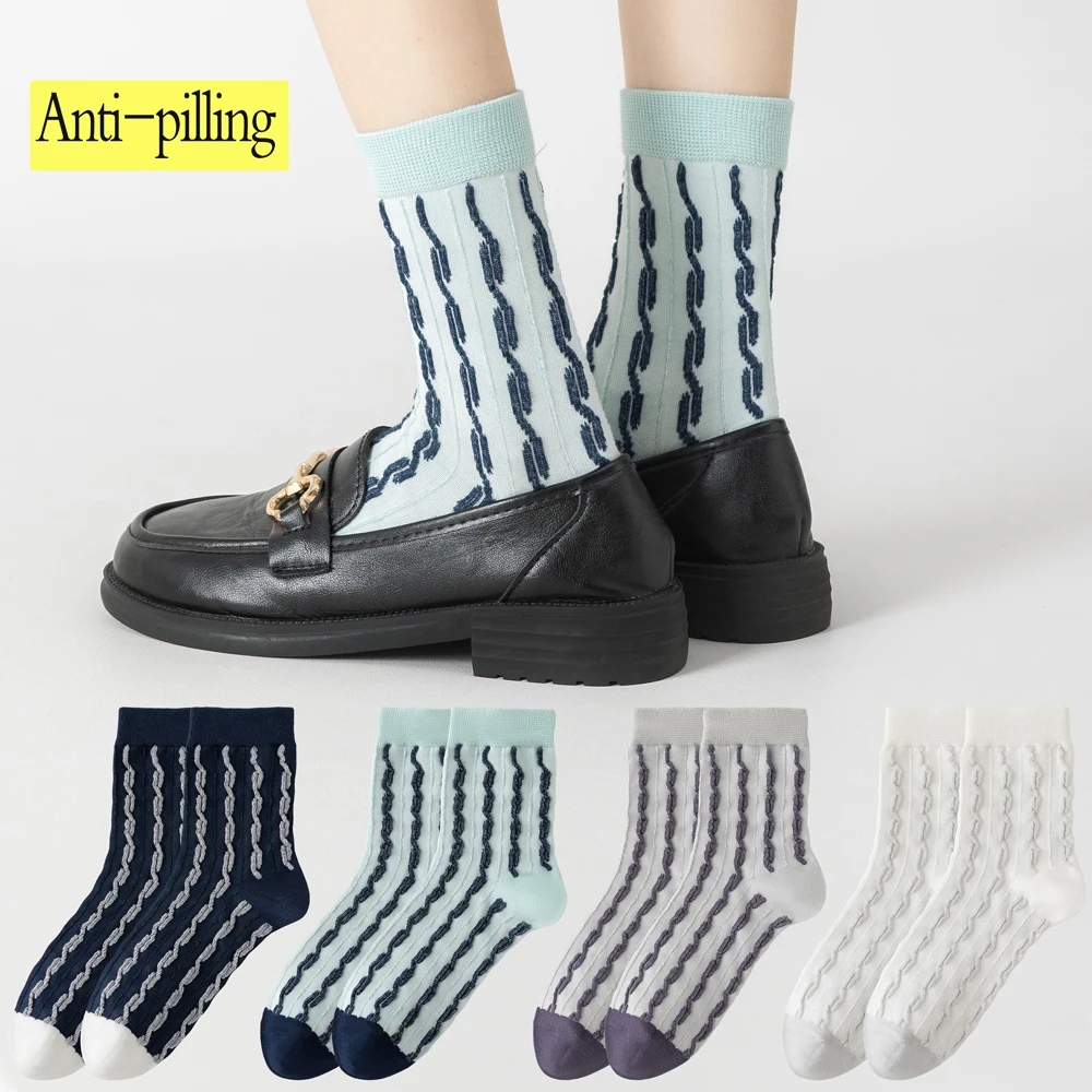 1/3 Pairs Women's Korean Style Mid Calf Socks Spring Summer Thin Breathable Cotton Crew Socks Seamless Toe Casual Long Socks