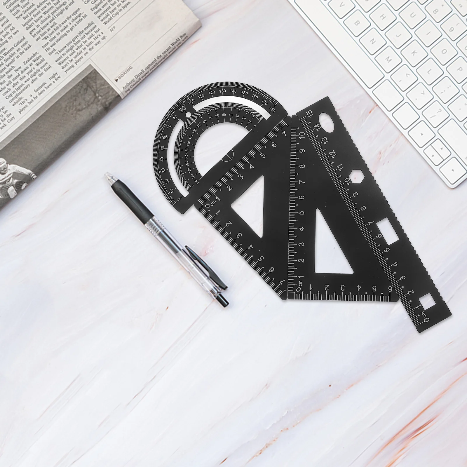 4pcs Metal Ruler Set Black Geometry Tools For Students Portable Straight Edge Triangle Protractor Stationery Kit Ruler