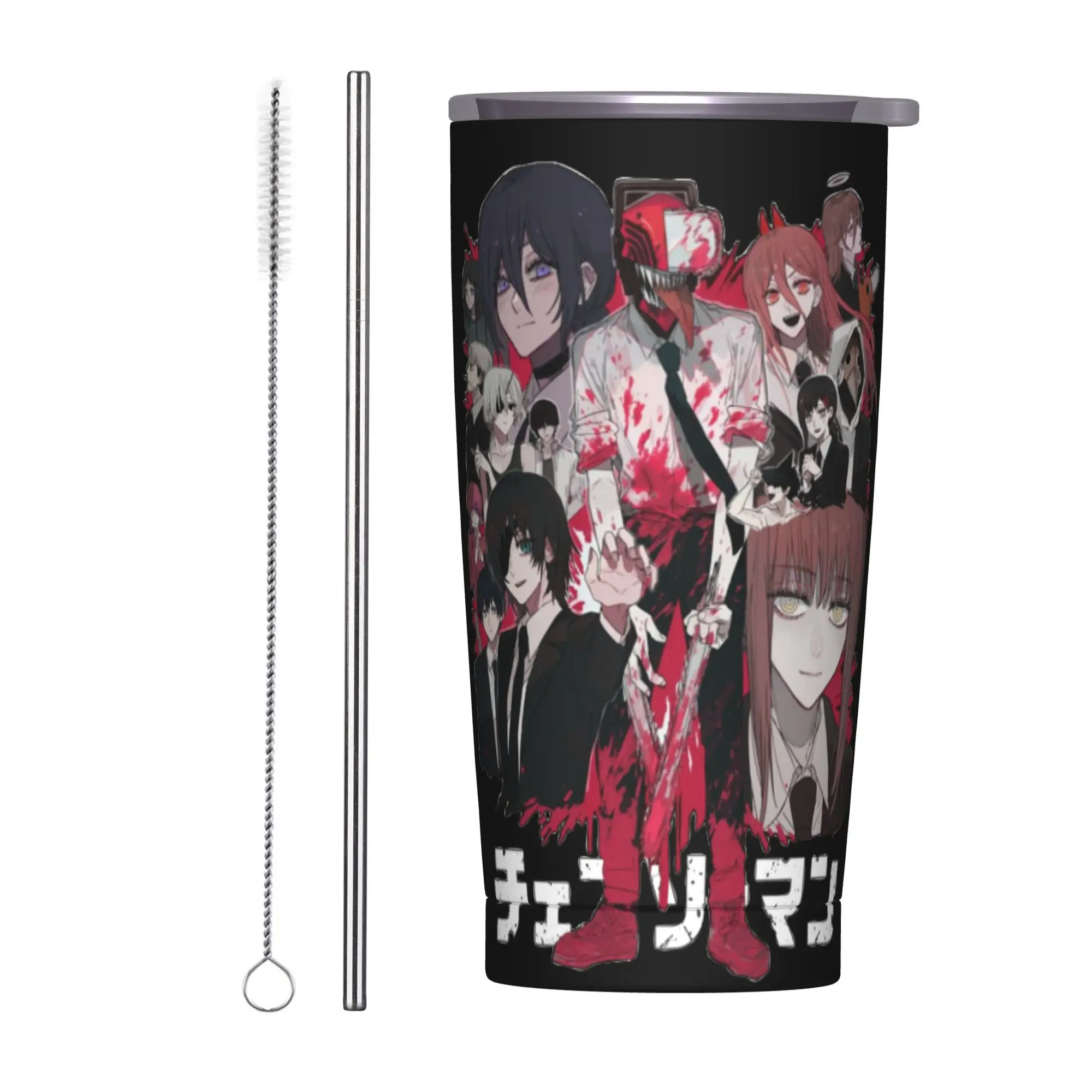 

Chainsaw Man Anine Tumbler Vacuum Insulated Thermal Cup with Lid Straw Office Home Mugs Water Bottle, 20oz