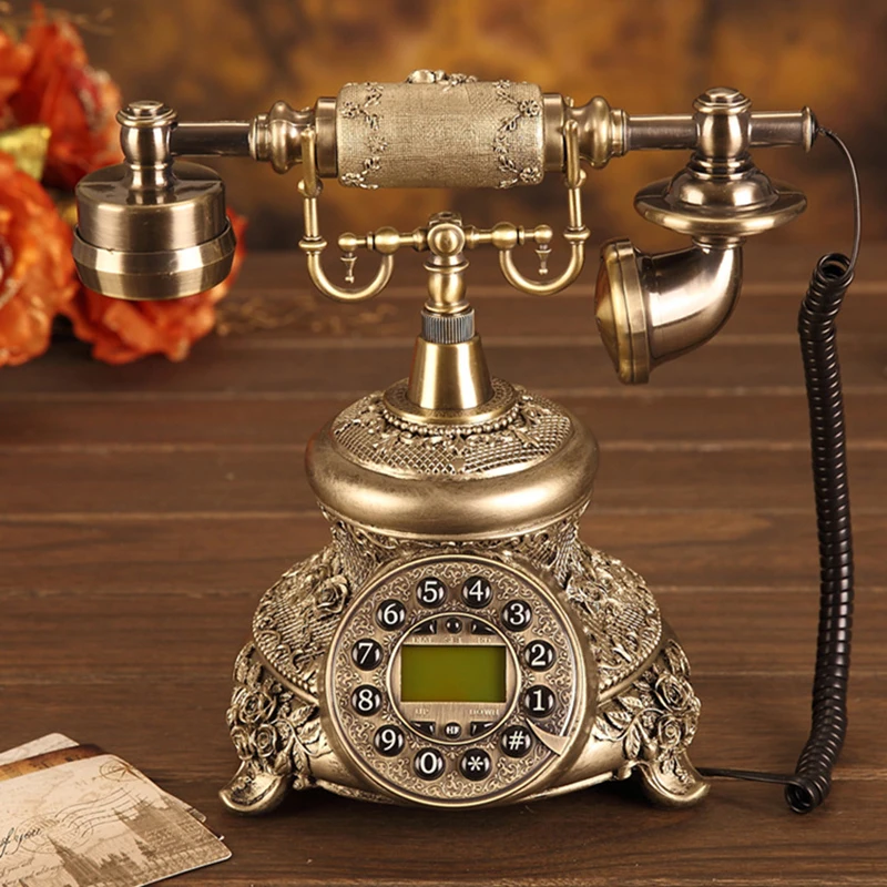 Push Dial Telephone Vintage Landline Phones, Corded Phone with Caller ID, Retro Ringtones, Redial for Home and Decoration