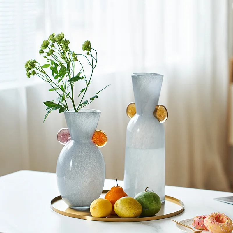 

Color binaural glass vase Hotel soft home countertop Art Deco bottle