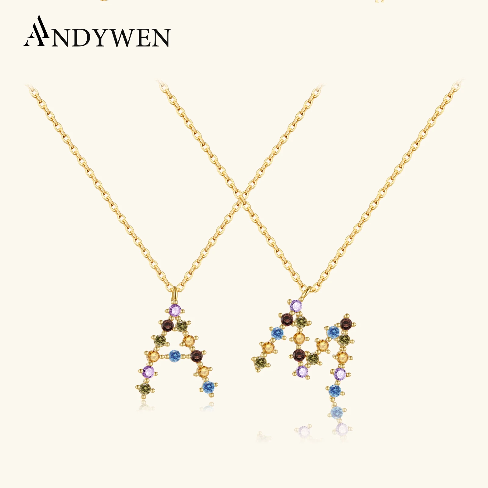 

Цепочка с подвеской инициала ANDYWEN из серебра 925 пробы с 26 буквами, подарок на рождение для женщин, алфавит 2021, рок, панк, роскошные украшения