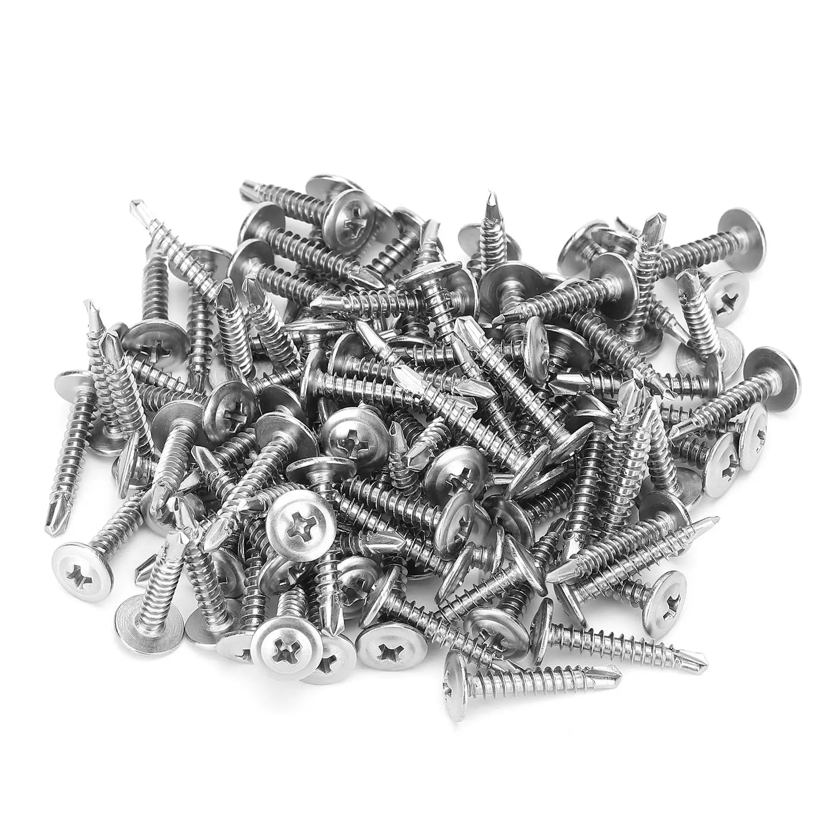 สกรูเกลียวปล่อย 500 ชิ้น M4.2x25 มม.หัวแบนเกลียวลึก 410 สแตนเลสสตีลร่องยึด