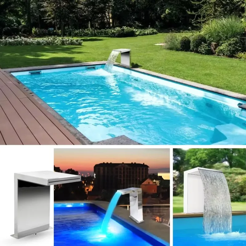 Garden Stainless Steel Waterfall Spillway Fountain for Pool Pond Spa Smooth Wide Water Curtain Rust Resistant Solid Structure