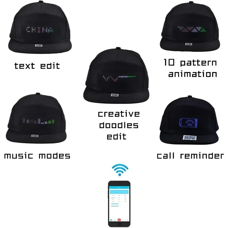 Luminous LED Cap DIY Message And Picture Bluetooth Control Fashion Apparel Accessories LED Decor Glowing Baseball Cap