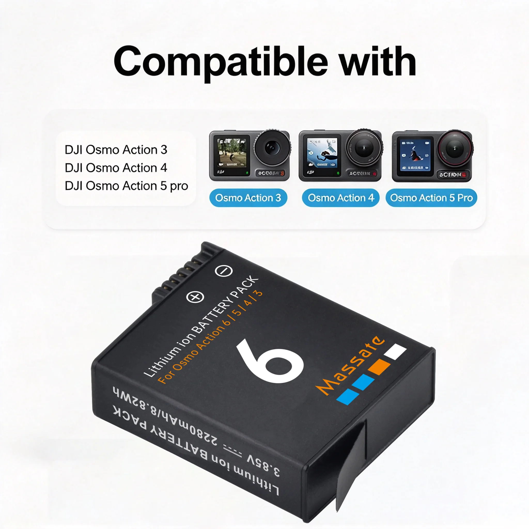 Massate For DJI Osmo Action 5 Pro Action 4/3 Replacement Battery +3-Slot Charger Box For DJI Osmo 360 Action 6 Accessories