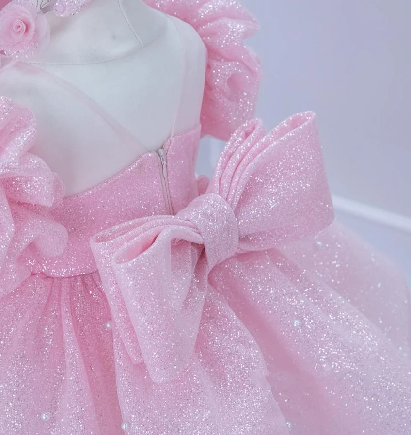 Neue rosa geschwollene Geburtstag Baby Kleid Blumen mädchen Kleid funkelnden Abschluss ball Tanz Festzug Kleid besonderen Anlass Kleinkind Outfit