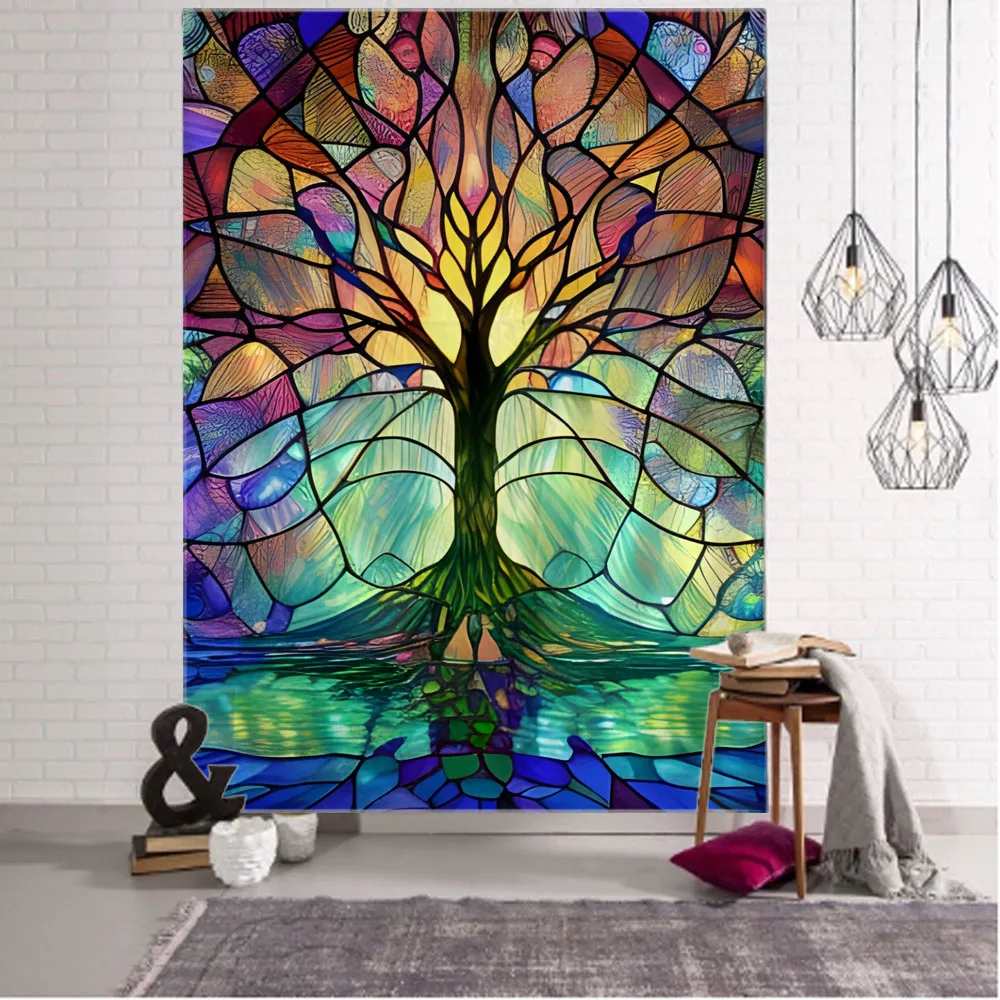 Psychedelic tree tapestry starry sky fantasy art wall hanging hippie wall decoration home background fabric dormitory bed sheets