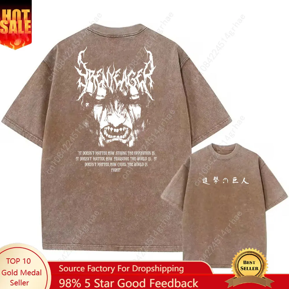 

Y2K Vintage Washed Tshirts Hip Hop Retro Punk Anime Attack On Titan Print Cotton T-Shirts Harajuku Women Men Summer Top Tee