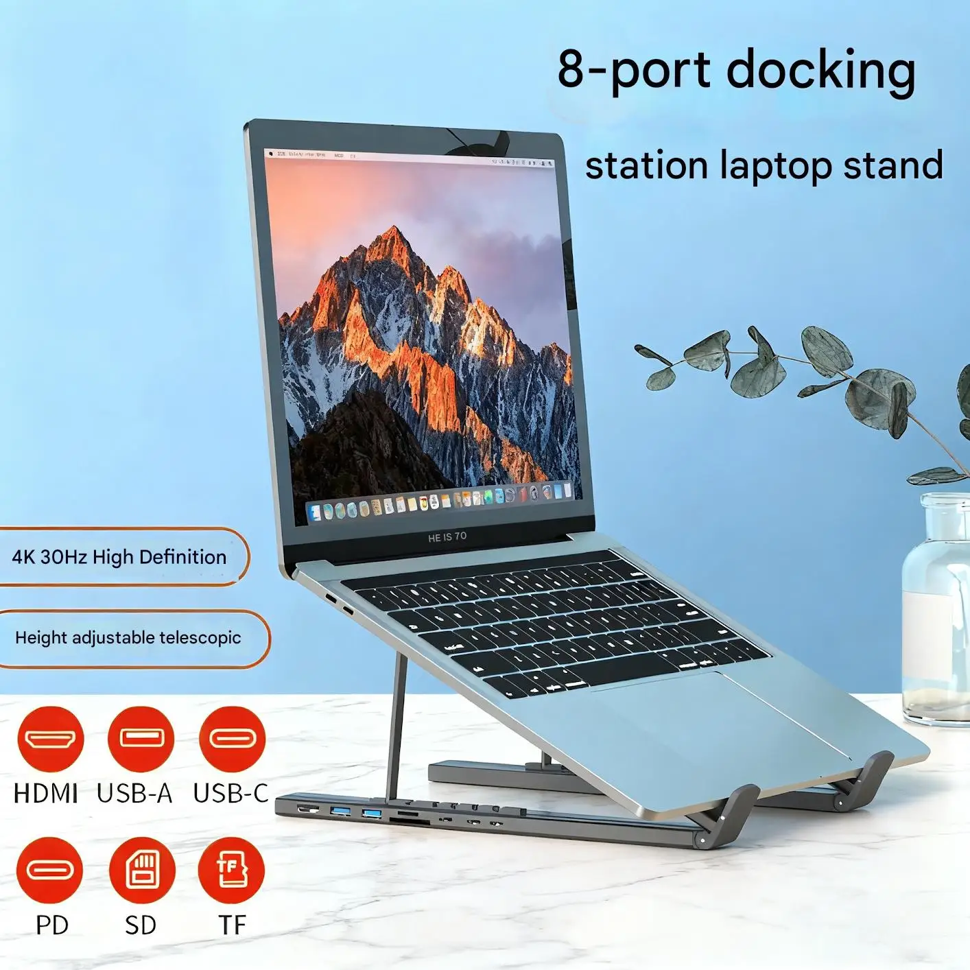 FC&EC 8-in-1 Docking Station Aluminium Alloy Laptop Holder Hub TYPE-C to HDMI Adapter 4K PD100W USB3.0 5Gbps Hub USB Splitter