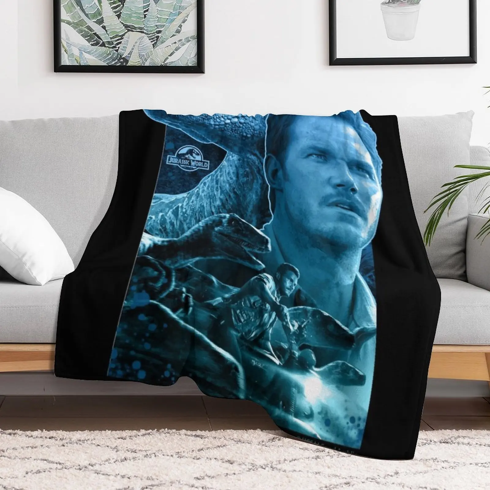 Blue and Owen Grady - Jurassic World characters art Throw Blanket manga Hairy Blankets