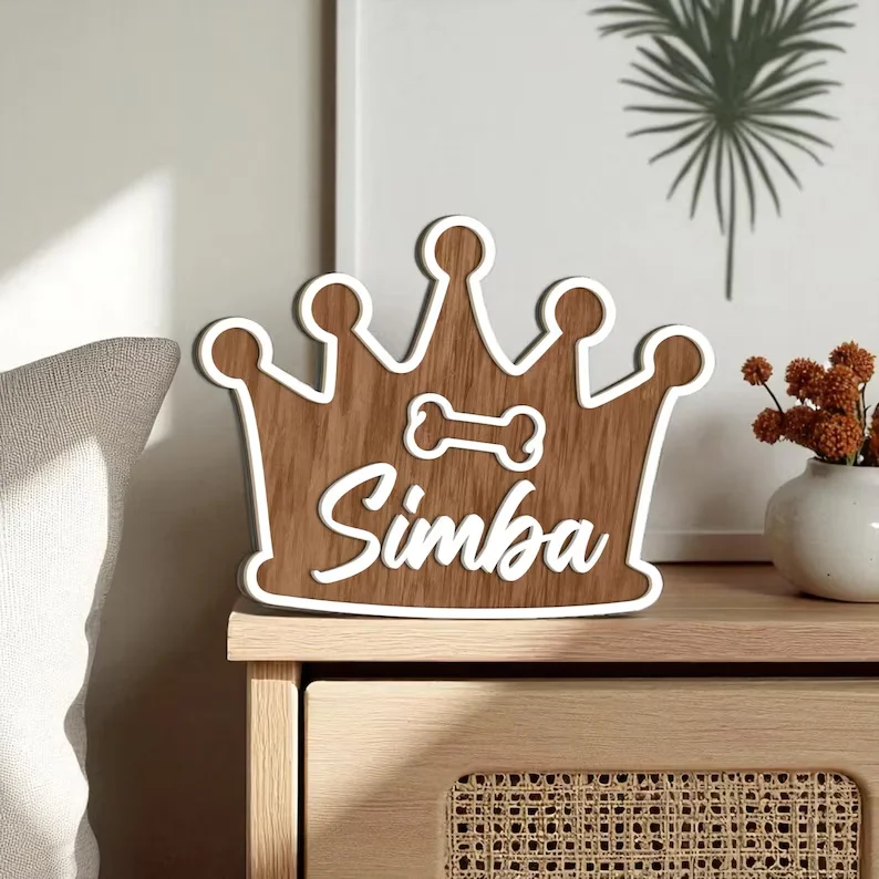 Custom Crown Shape Pet Wooden Name Plaque,Dog Bone Personalized ,Puppy Nursery Wall & Shelf Decor,Dog Name Sign, Pet Lover Gift