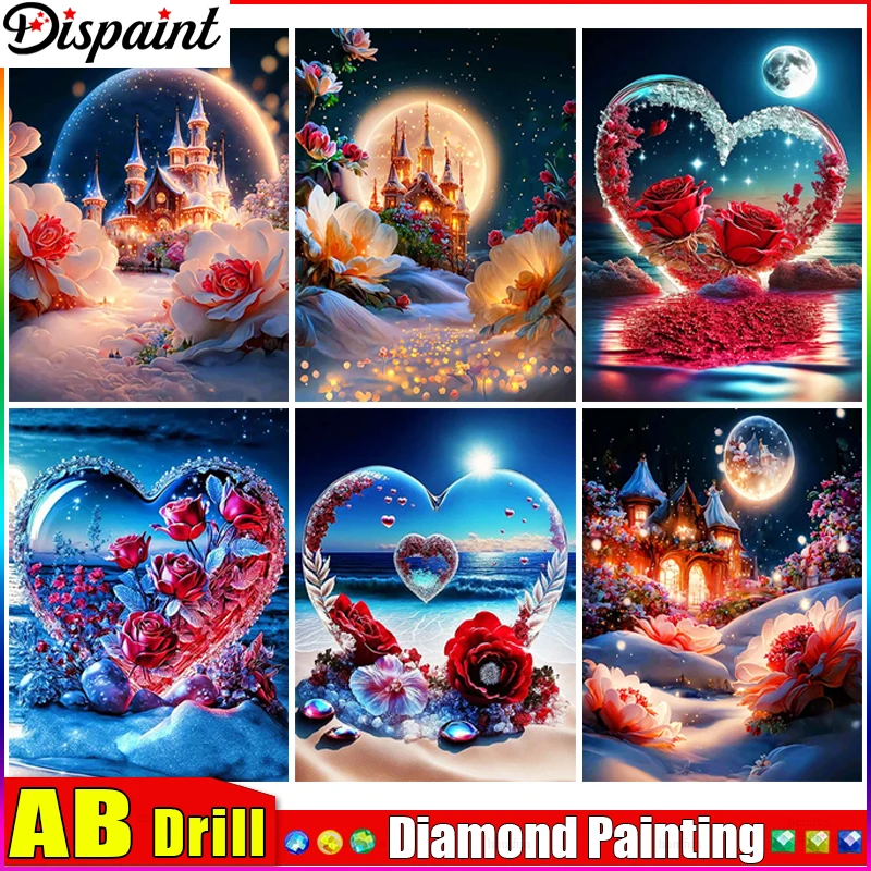 

Dispaint AB квадратная/круглая дрель 5D DIY алмазная живопись "Розовый пляж луна" вышивка крестиком полный декор со стразами