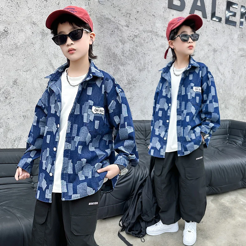 

Korean Child Patchwork Denim Jacket For Boys Fashion Brand Design Kids Causal Jeans Coat For Teenagers Spring Autumn Outerwear