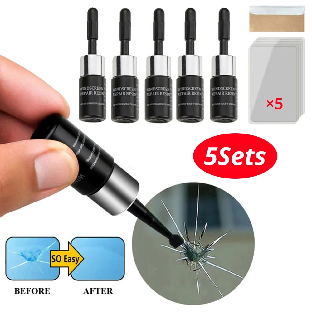 5Pcs Auto Windshield Repair Tool Reducing Agent Glue Window Resin Three Piece Set Scratch Curing Liquid Applicator Accessories