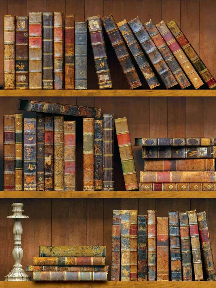 3D Vintage Bookshelf Peel And Stick Wallpaper Wood Grain Texture Removable Self Adhesive Wallpaper for Cabinet Furniture Kitchen
