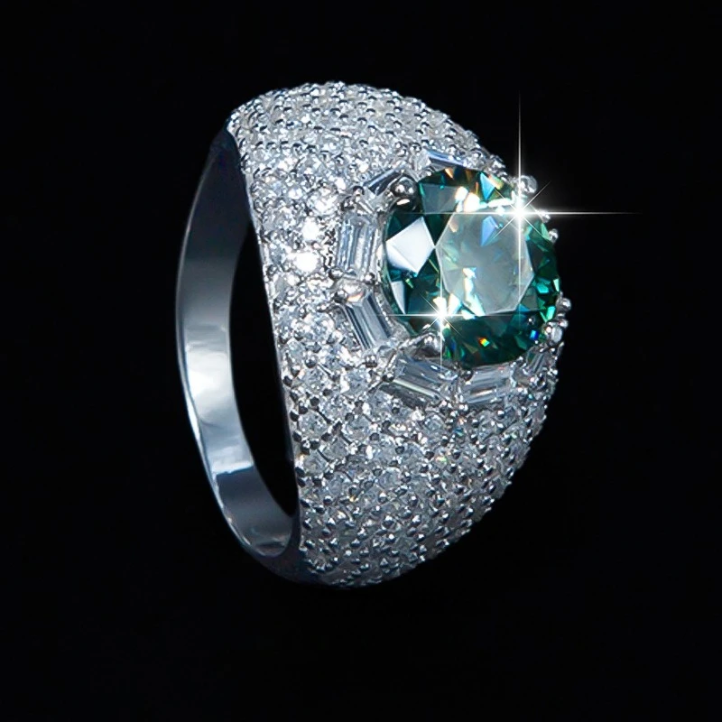 

Hip Hop Bling Iced Out Baguette Big Clustered Band Cubic Zircon Rings Tready Sterling silver Ring For Men Jewelry