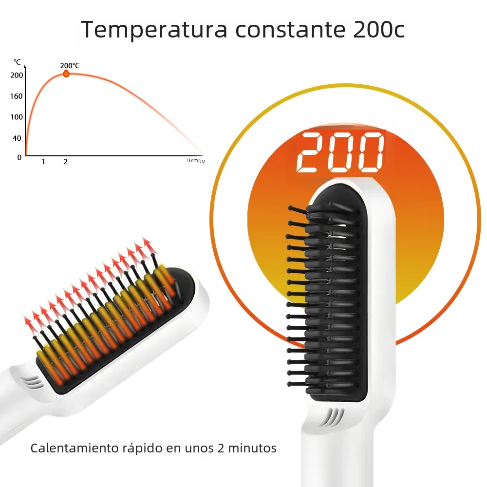 Wireless Hair Straightener Professional Negative Ion Heating Hair Comb Quick Heated Electric Straightening Curling Styling Tool