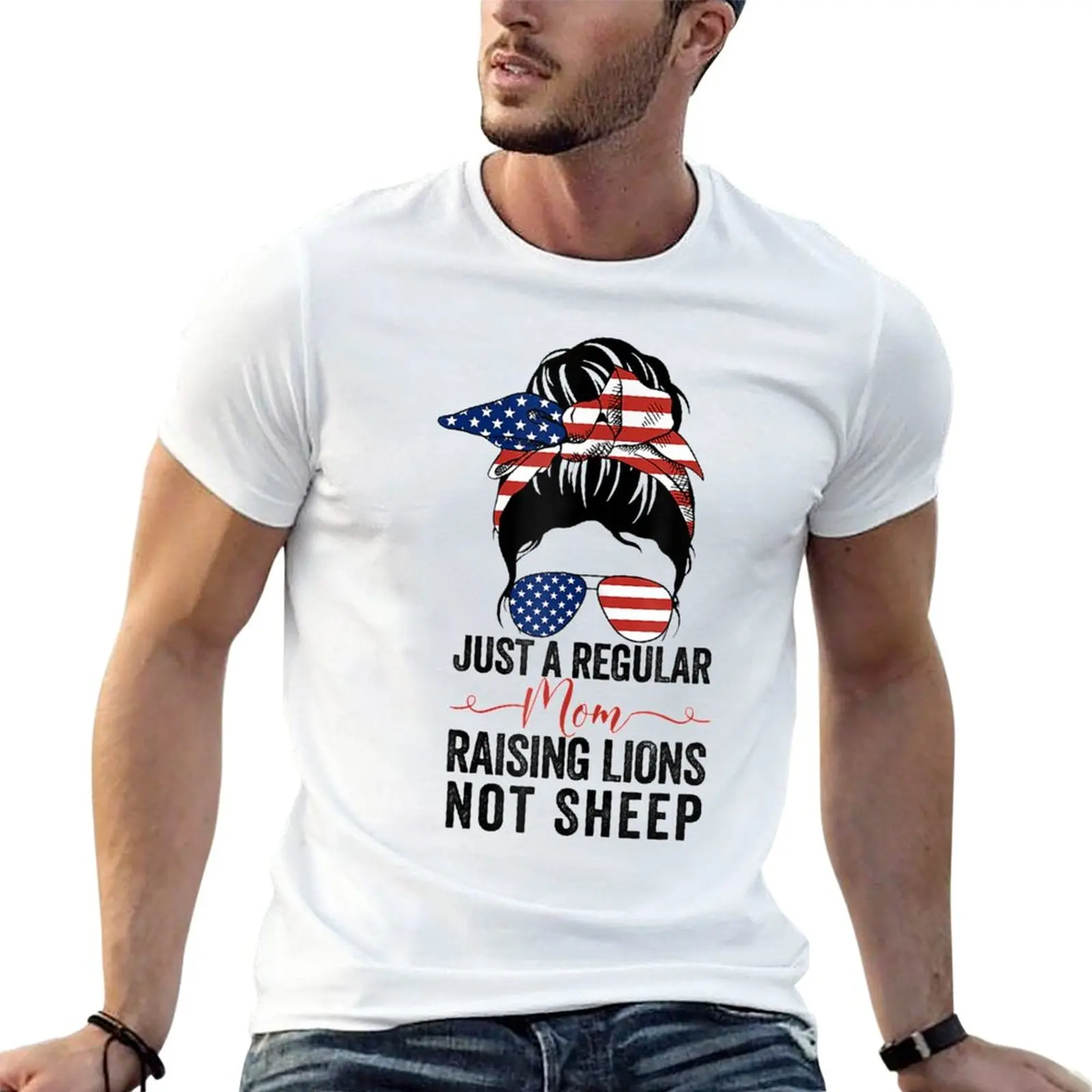 Just A Regular Mom Not Sheep Patriot Raising Lions For Women T-Shirt T-shirt for a boy mens clothing