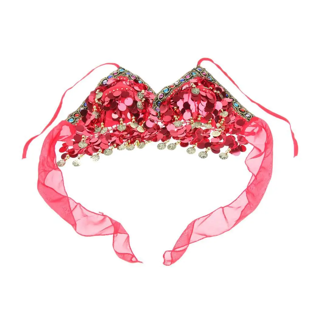 Women Sequin Fringe Tassel Bra Top Chiffon Belly Dance Costume Stage Wear Bikini for Latin Salsa Practice