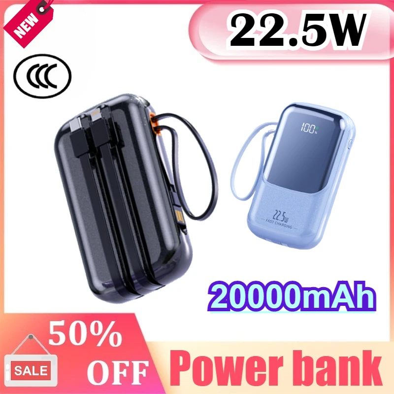 

22.5W Built-in Line 20000mAh Power Bank Large Capacity Portable Power Bank for IPhone for Xiaomi for Samsung