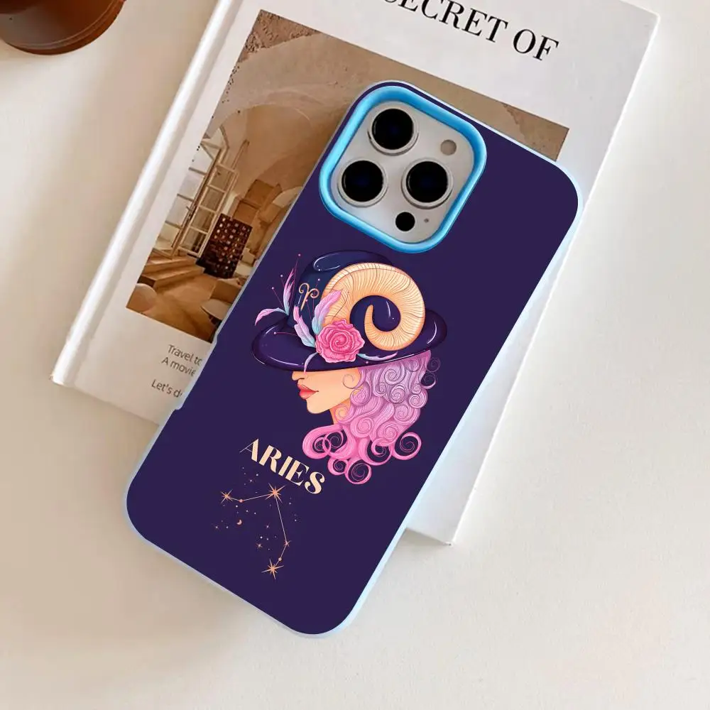 

Zodiac Sign Aries Phone Case for iPhone 17 16 15 14 13 12 11 Air Pro Max Plus Jelly Double layer Light Blue Cover