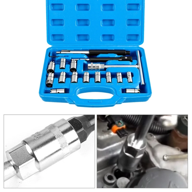 

17Pcs Engine Valves Reamer Tool for Fuels Injector Cleaning Maintenance D7YA