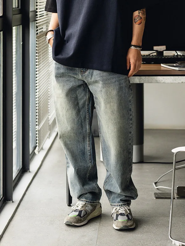 

Vintage Kapital Loose Fit Men's Denim Jeans Deep Waist Straight Leg Red Ear Cotton Casual Trousers Japanese Sle