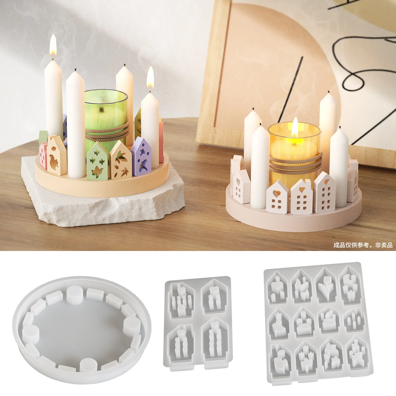 

Diy European House Plaster Candlestick Ornament Making Mold Skeleton Love Leaves Bird House Silicone Mould Set