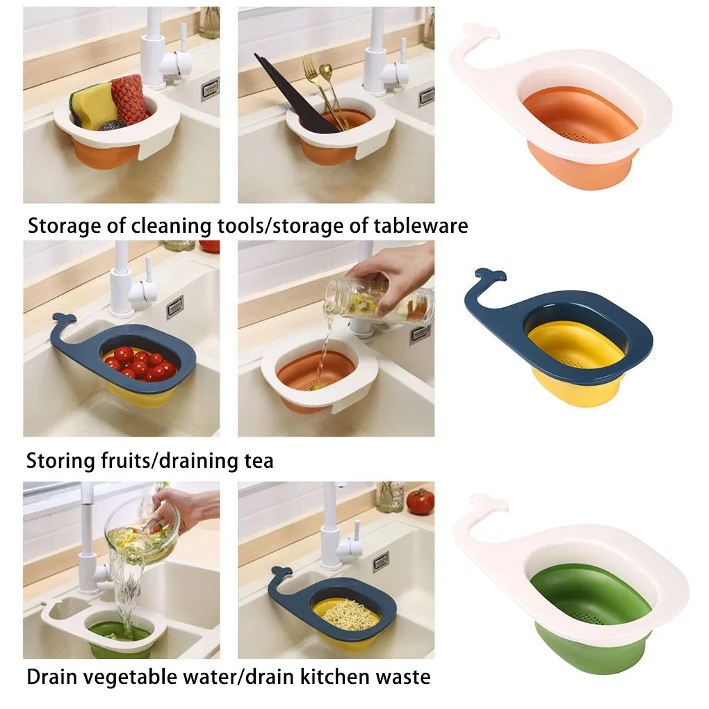 Leftover Drain Basket Multifunctional Sink Strainer Soup Filter Easy Clean Foldable Hanging Drainer Rack White Green