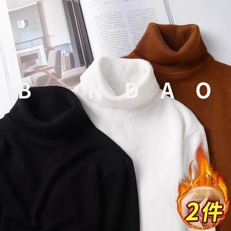 

Thiened High Collar Sweater Men's Fce Lined Knitted Winter New Sle Inner Wear Warm Turn-down Collar Yarn Clothes