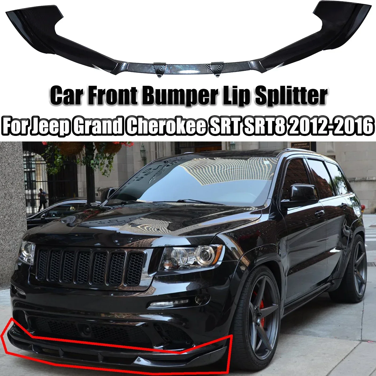 For Jeep Grand Cherokee SRT SRT8 2012-2016 Front Bumper Lip Splitter Carbon Fiber Style Glossy Black Matte Black  Red